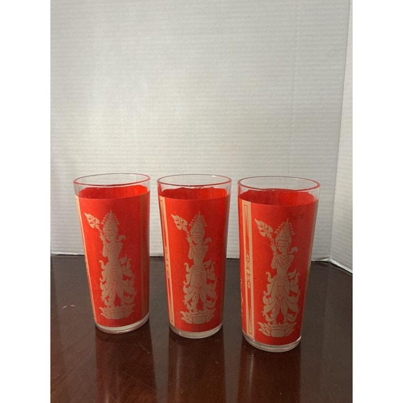 vintage 1960s Culver highball glasses in the "Thai Goddess"or "Mandalay" pattern - Picture 7 of 10